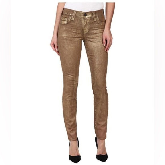 True Religion Halle Jeans Skinny gold metallic denim 5 pkt style Jeans Sz-28. Z2 - Picture 1 of 11